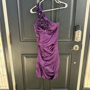 B Darlin Purple One-Shoulder Rosette Cocktail Dress